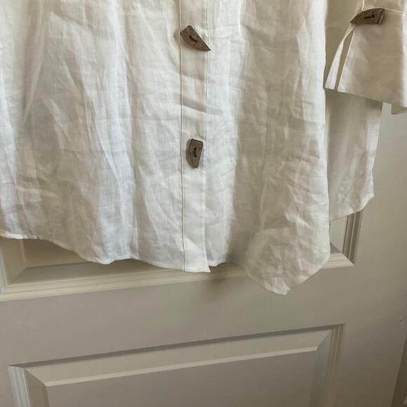 Go Silk White 100% Linen Boho Asymmetrical Hem Lagenlook Top - Size XL - Picture 2 of 8